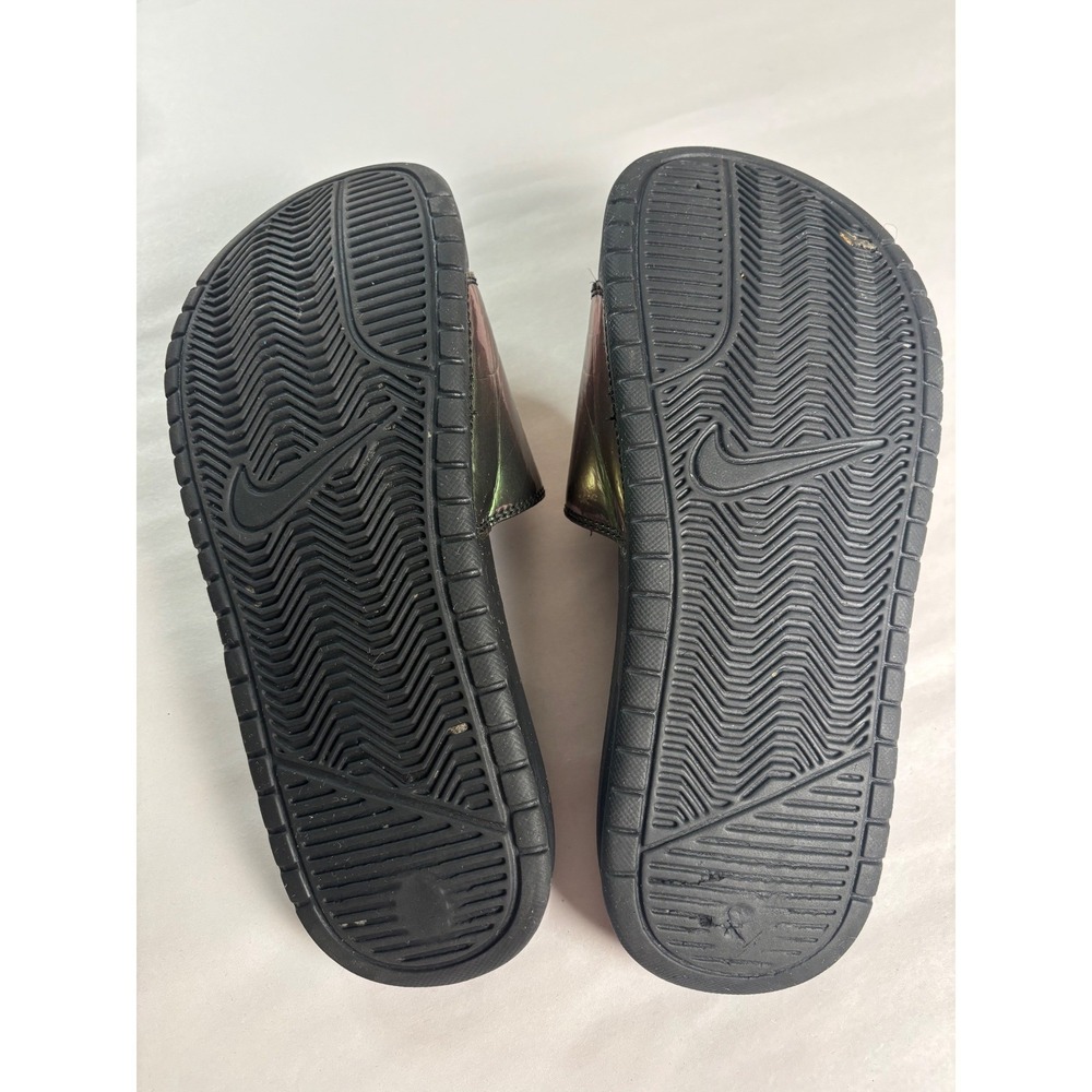 Nike Womens Benassi JDI Slides 6 Iridescent Green Black Logo Slip On Sandals - Picture 7 of 8